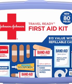 BAND-AID Brand Travel Ready Portable Emergency First Aid Kit for Minor Wound Care, Perfect for Home, Car, Travel, Camping Essentials & Outdoor Emergency Kit, 80 Pieces