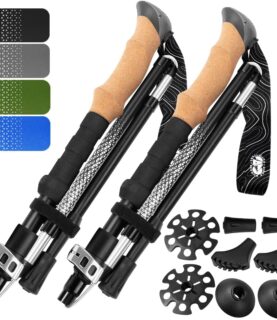 Premium Foldable Hiking Poles by USA Brand - Adjustable, Lightweight Trekking Poles Made of Aircraft Aluminum, Metal Locks Cork EVA Grips