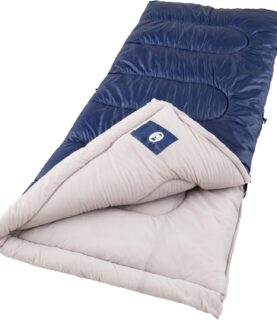 Coleman Brazos 20/30°F Adult Cool-Weather Sleeping Bag with No-Snag Zipper & Stuff Sack, Machine Washable, Great for Camping, Traveling, Guests, & More