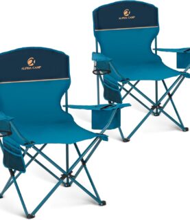 ALPHA CAMP Camping Chairs 350LBS Capacity, Heavy Duty Folding Chair with 4-Can Cooler Bag, Portable Outdoor Chair with Cup Holder for Adults, Collapsible for Tailgating, Beach, Fishing